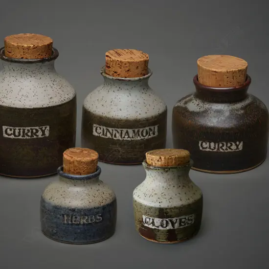 Len Castle (1924-2011), five stoneware spice jars - c.1970,